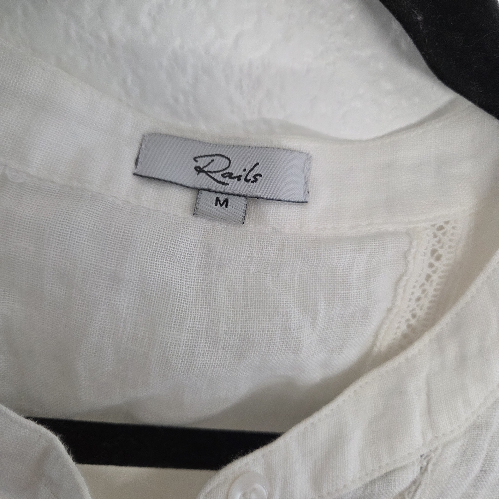 Rails Angelina White Lace Detail Dress Linen Rayon Womens Size Medium - Picture 10 of 12